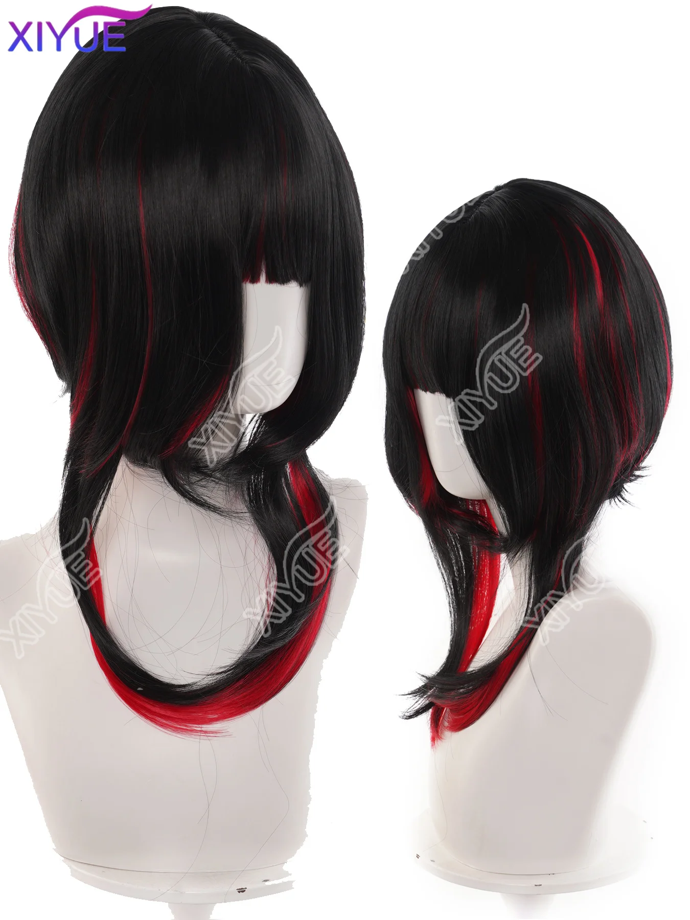 XIYUE synthetic Cosplay Wig Black Red Wig Heat Resistant Synthetic Wig for Halloween Carnival Party Wig