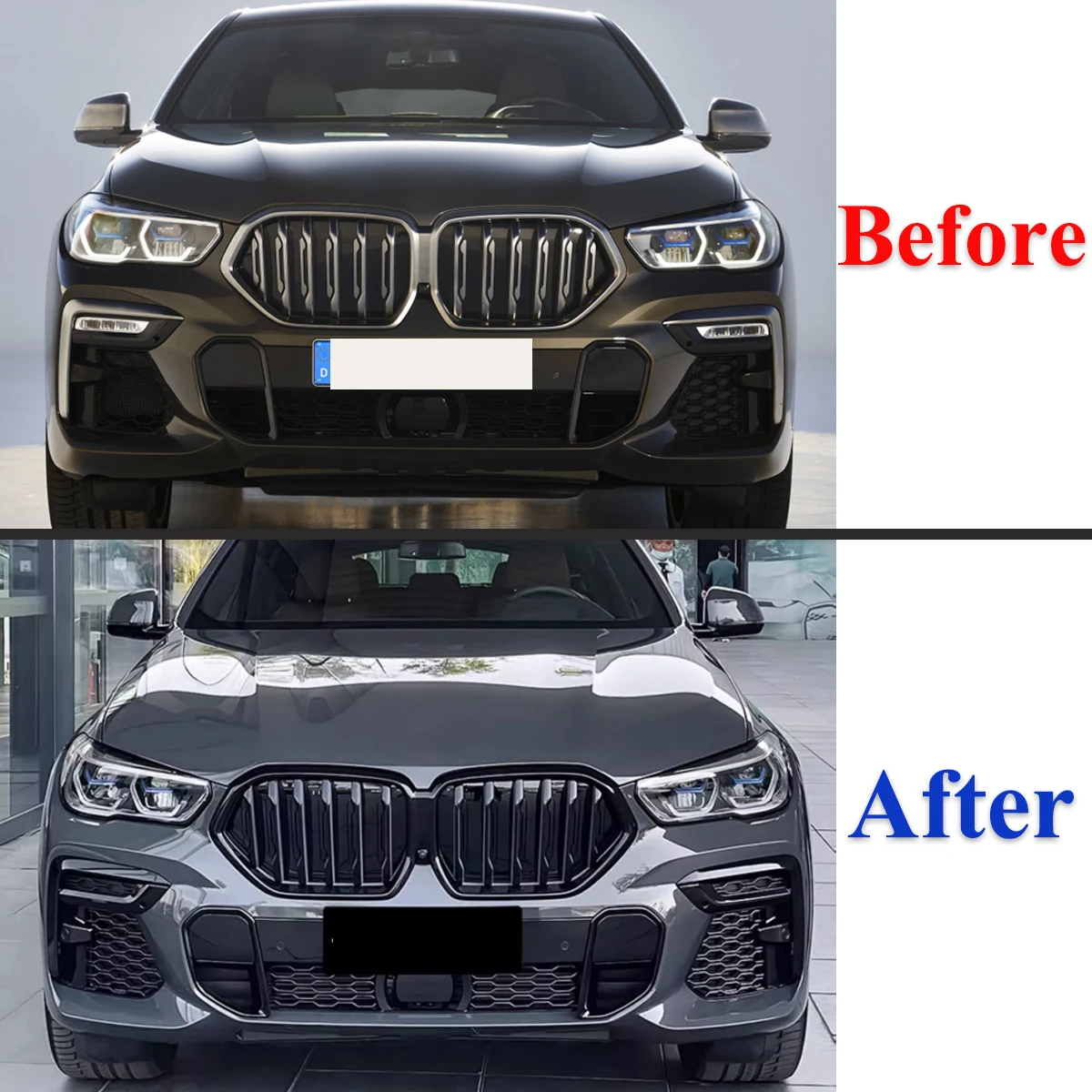 Für BMW X6 G06 X6M F96 2020 2021 2022 2023 Einzellatte Frontstoßstange Nierengrill Mittelgitter Glänzend Schwarz Magickit – Detail 1