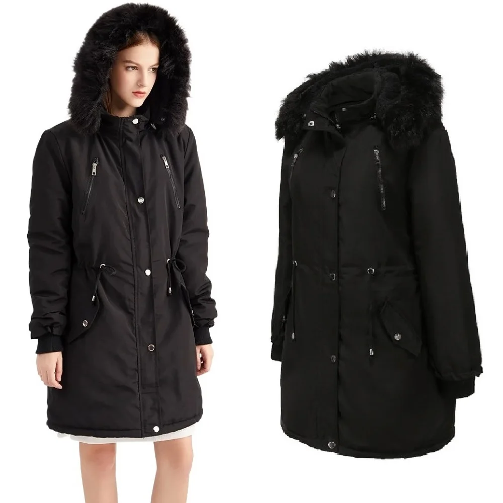 Maternity Outerwear Women Warm Thicken Parka Fleece Coat Pregnancy Winter Jacket with Removable Fur Hood
