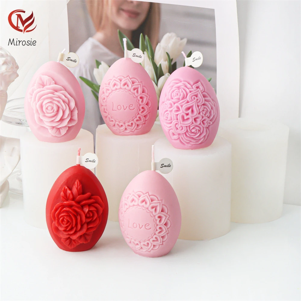 

Mirosie Silicone Valentine's Day Rose Embossed Egg Candle Mold LOVE Atmosphere Aromatherapy Plaster Easter Egg Silicone Molds
