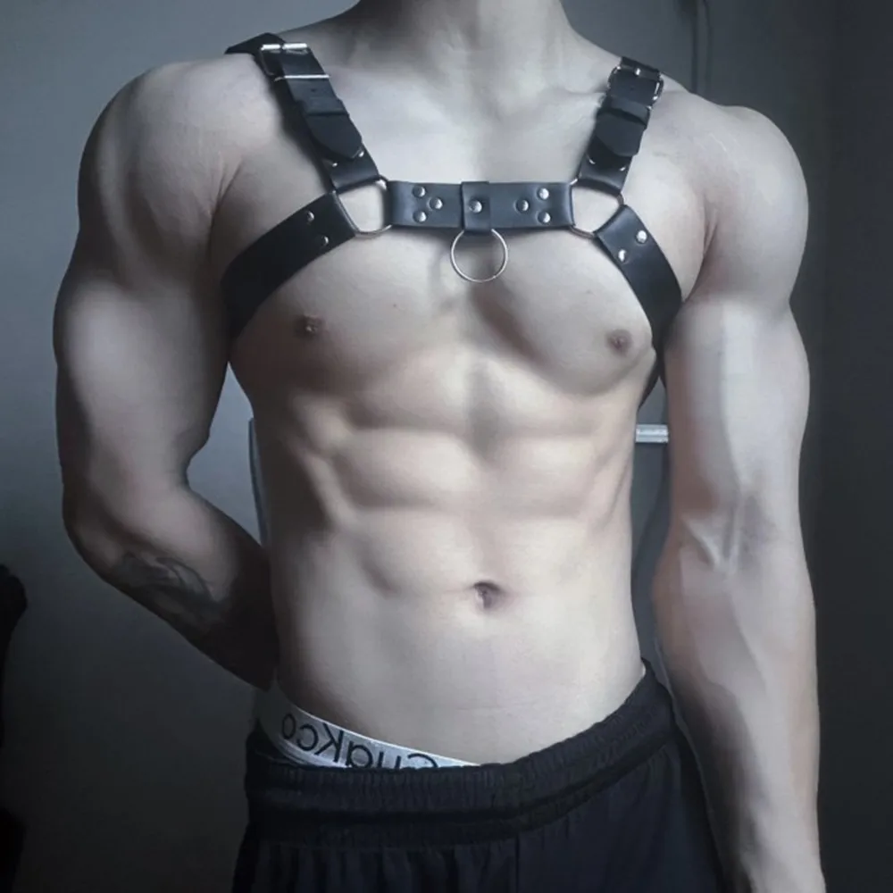 Leather chest harness mens leather harness mens leather tops Gay Rave Harness Fetish Men Sexual Harness Belts Adjustable Leather Tops Body Chest Strap Erotic Rave Gay Clothing BDSM
