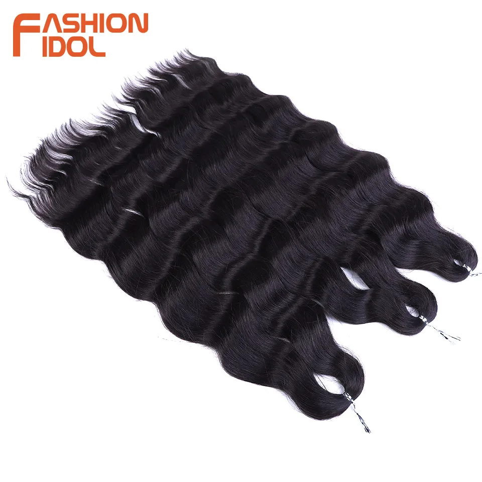 FASHION IDOL 24 Inch Deep Wave Hair Synthetic 3PCS Braiding Hair Extensions Water Wave Hair Crochet Braid Hair Ombre Blonde Hair 2