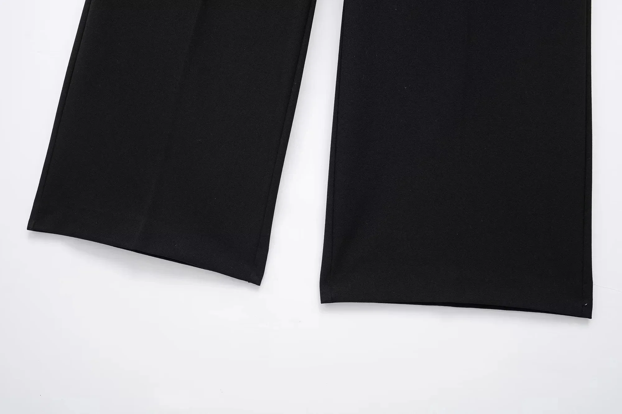 HH Womens Versatile Soft Black Wide Leg Pants Contrast Waistband Drawstring Pleated for Daily Casual Date Outings