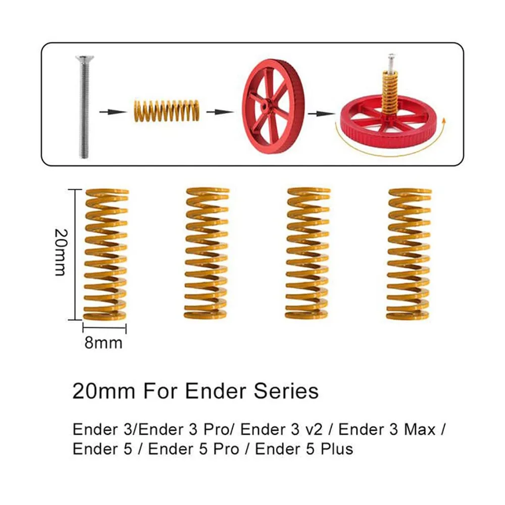 3D Printer Heatbed Leveling Kit Aluminum Hand Twist Leveling Nut + Springs + Silicone Column 18mm 16mm for Ender 3/Ender 5/CR-10 — view 3