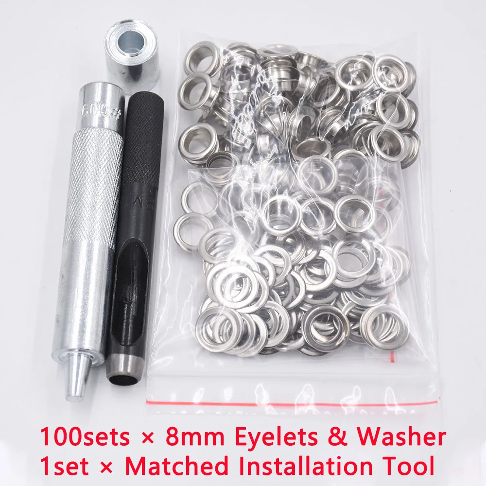 Brass Grommet Eyelets with Washers Setting Tool Kit Mold Hole Punch Cutter 100 Set 6 8 10mm Handmade Leather Craft Accessories