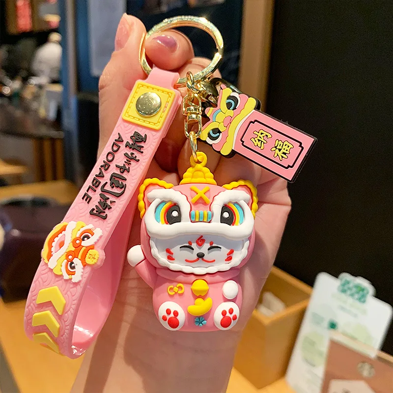 Dance Lion Keychain Chinese Style Lucky Fortune Cute Cartoon Bag