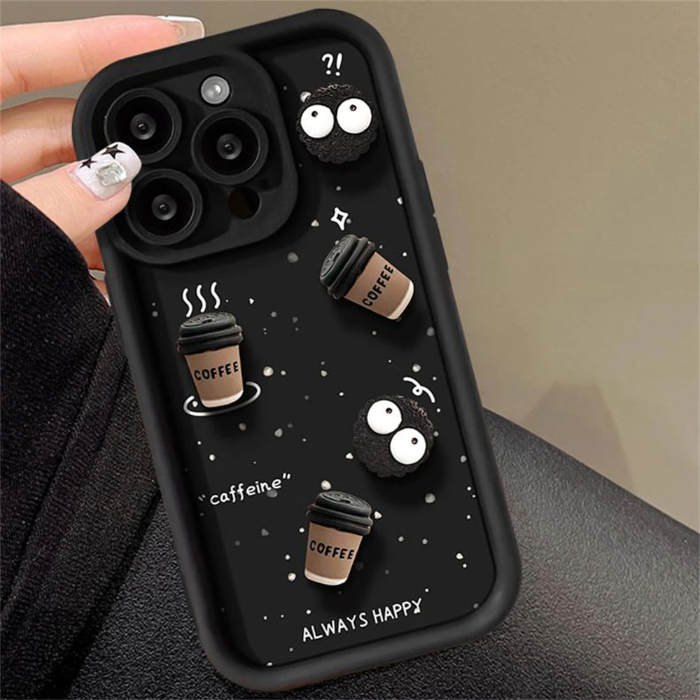 Cute Fun 3D Ball Coffee Silicone Phone Case For iPhone 11 13 12 14 15 Pro Max 13 15 Pro XS XR XS Max Korean Cartoon Cover