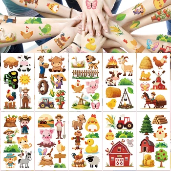 10Pcs/set Cartoon Farm Animal Duck Temporary Tattoos Sticker Barnyard Cow Horse Tractor Pig Sheep Tattoo For Birthday Gift 1