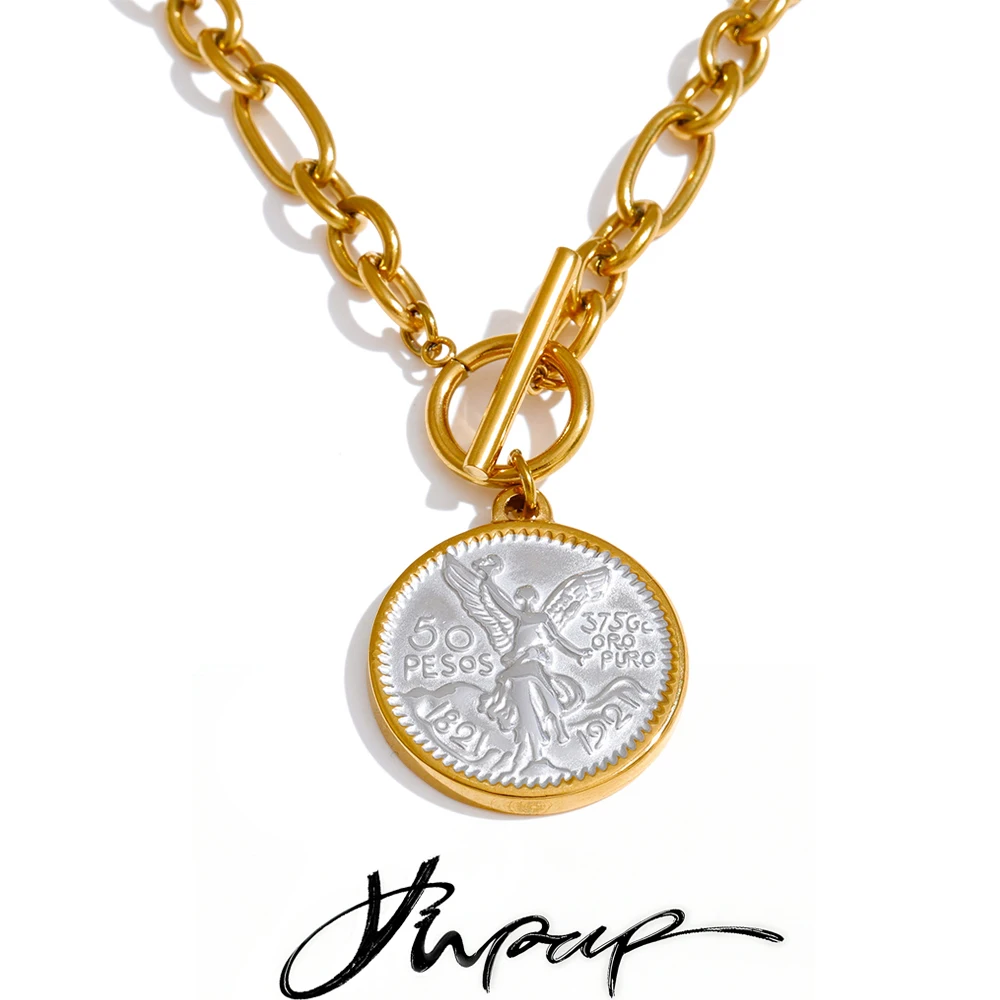 Yhpup Necklace Stainless Steel Golden