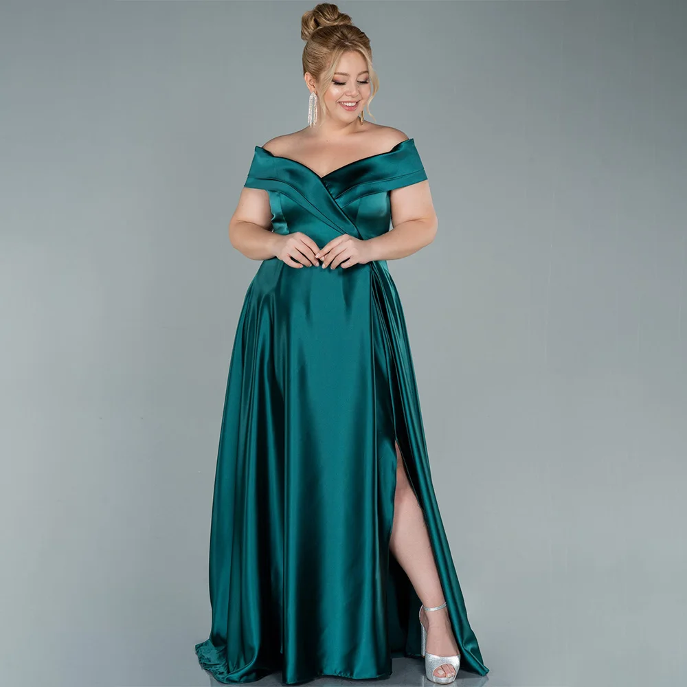 Plus Size Evening Dress Emerald Green Satin Off the Shoulder Mor of Bride  Dresses for Weddings A Line Simple Gown - AliExpress 320