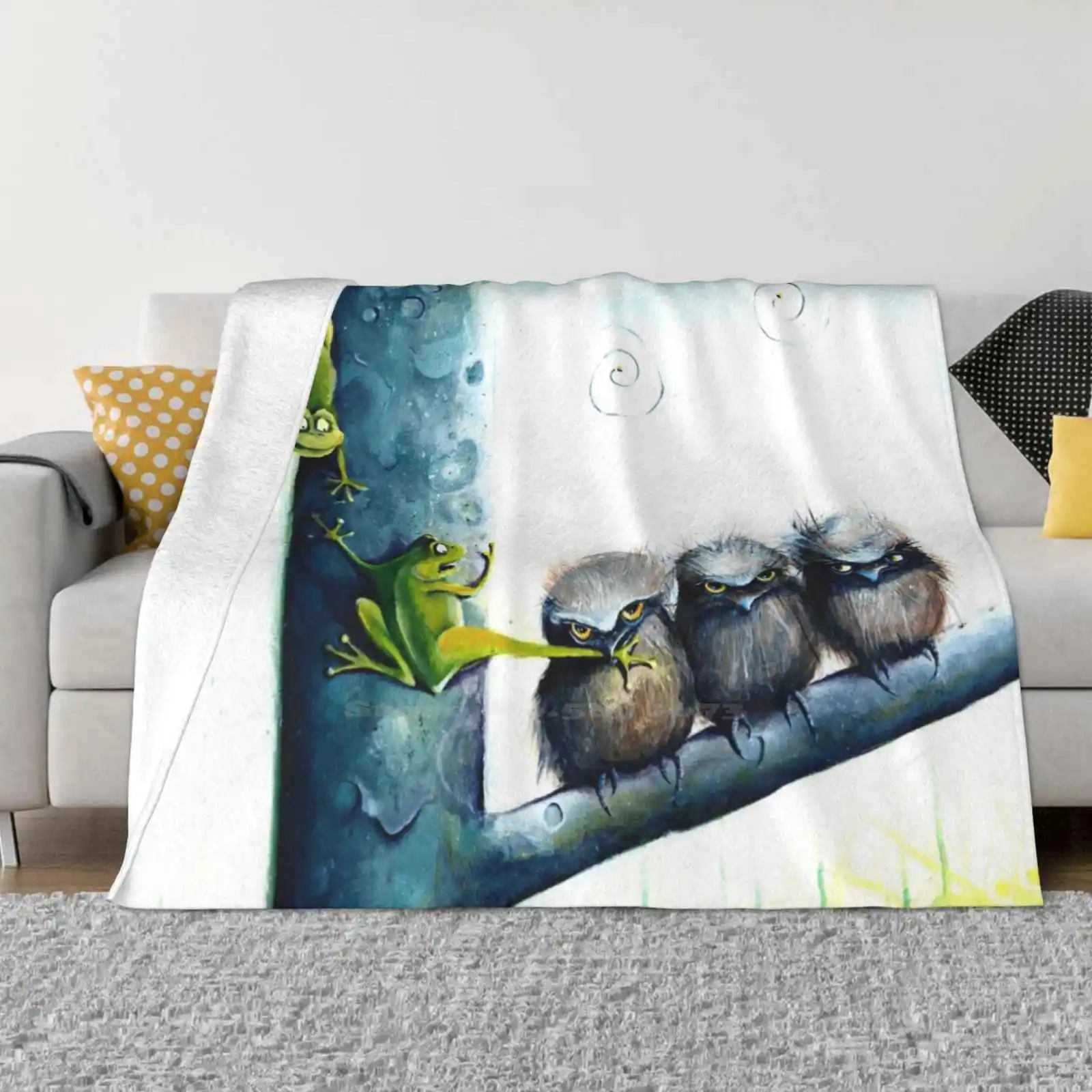 

Высококачественное удобное покрывало Frogmouth для кровати, мягкое одеяло, крутящиеся лягушки, лягушки, австралийские животные, австралийский художник Michelle