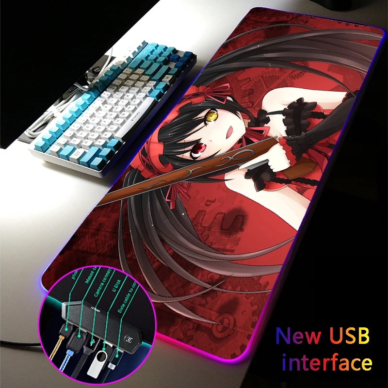 

Hot Sale Anime Kurumi Tokisaki Large RGB Mouse Pad Multi-interface Four USB Docking Dock USB MousePads Typec Interface Desk Mat