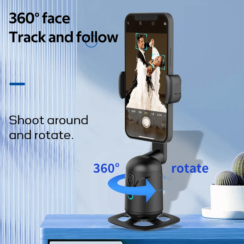 스마트 360 ° 자동 얼굴 추적 휴대폰 셀카봉 회전 거치대 제스처 일시 정지 비디오 브이로그 라이브 짐벌 안정기 삼각대