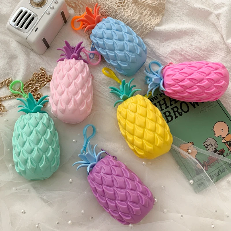 2022 Girls Boys Fruit Mini Bag New Silicone Cartoon Cute Children Grape Slipper Wallet Chain Small Messenger Shoulder Bag