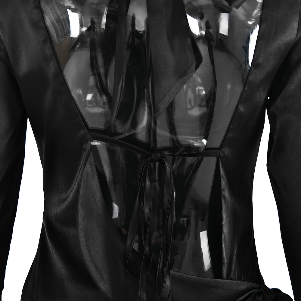 JULISSAMO 2025 New Backless Bandage Irregular Satin Sexy Mini Dress For Women Party Clubwear Long Sleeve Solid Dresses