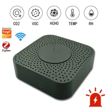 1pc tuya wifi zigbee inteligente governanta de ar formaldeído voc sensor umidade temperatura co2 caixa ar inteligente sensor alarme detector