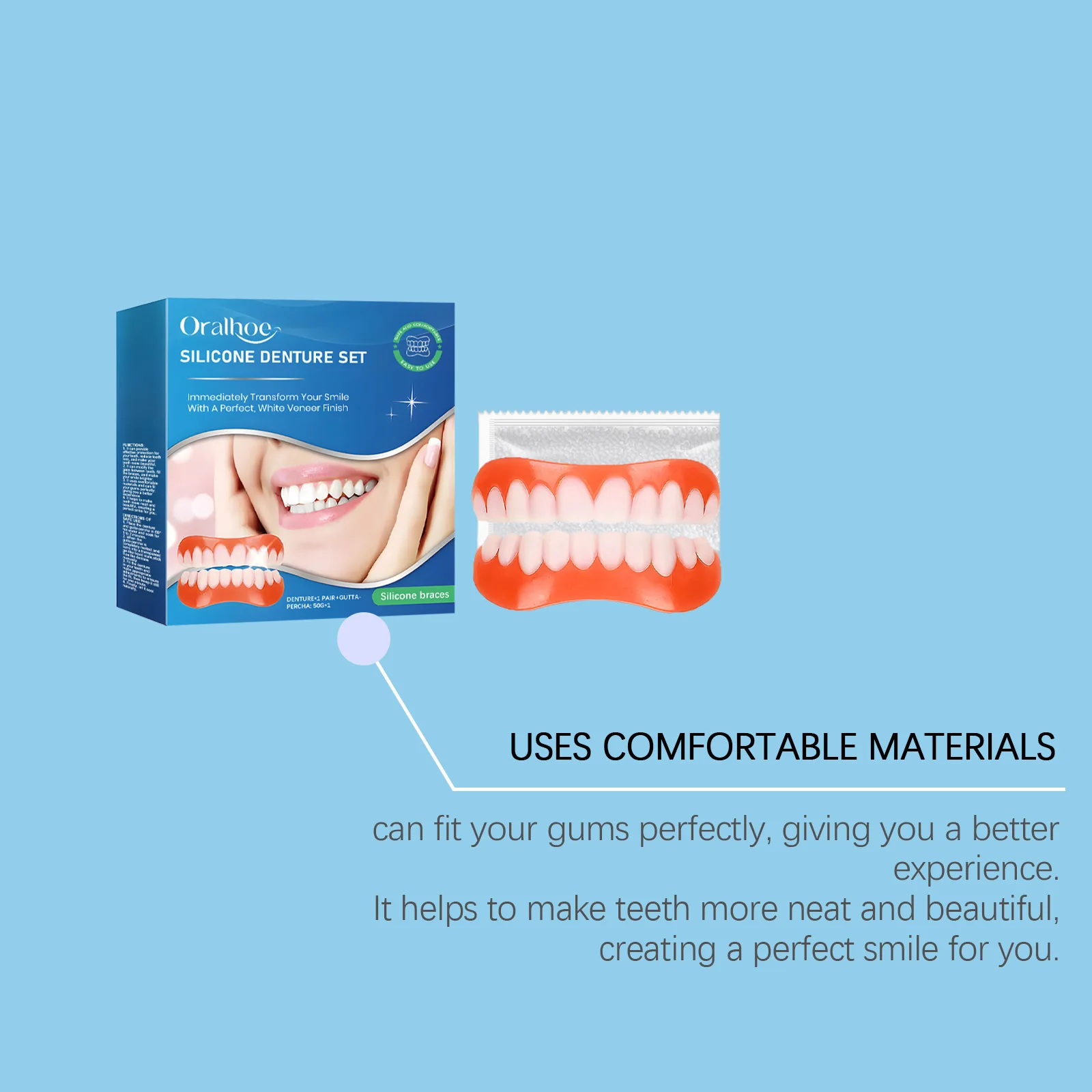 Silicone Denture Set - for dental aesthetics, natural smile, fills in tooth gaps, made of comfortable material