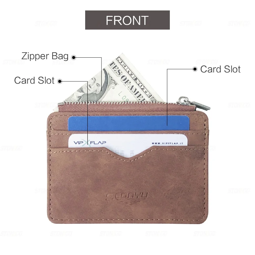 Matte Leather Retro Multi-Card Holder - Minimalist Wallet with Frosted Fabric and Zipper Money Bag