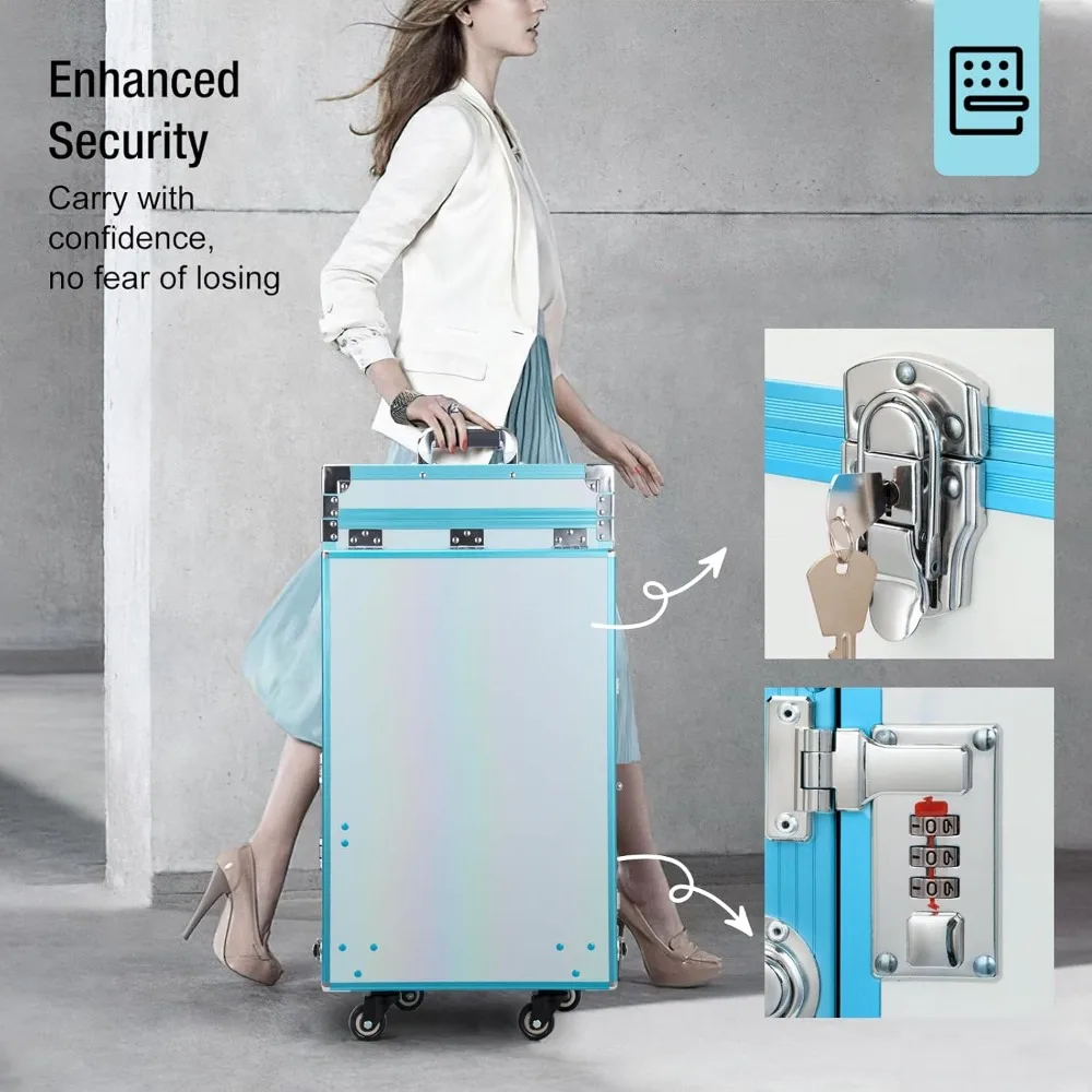 portable nail art desk with rolling manicure station, led light, and speaker - foldable for professional nail technicians