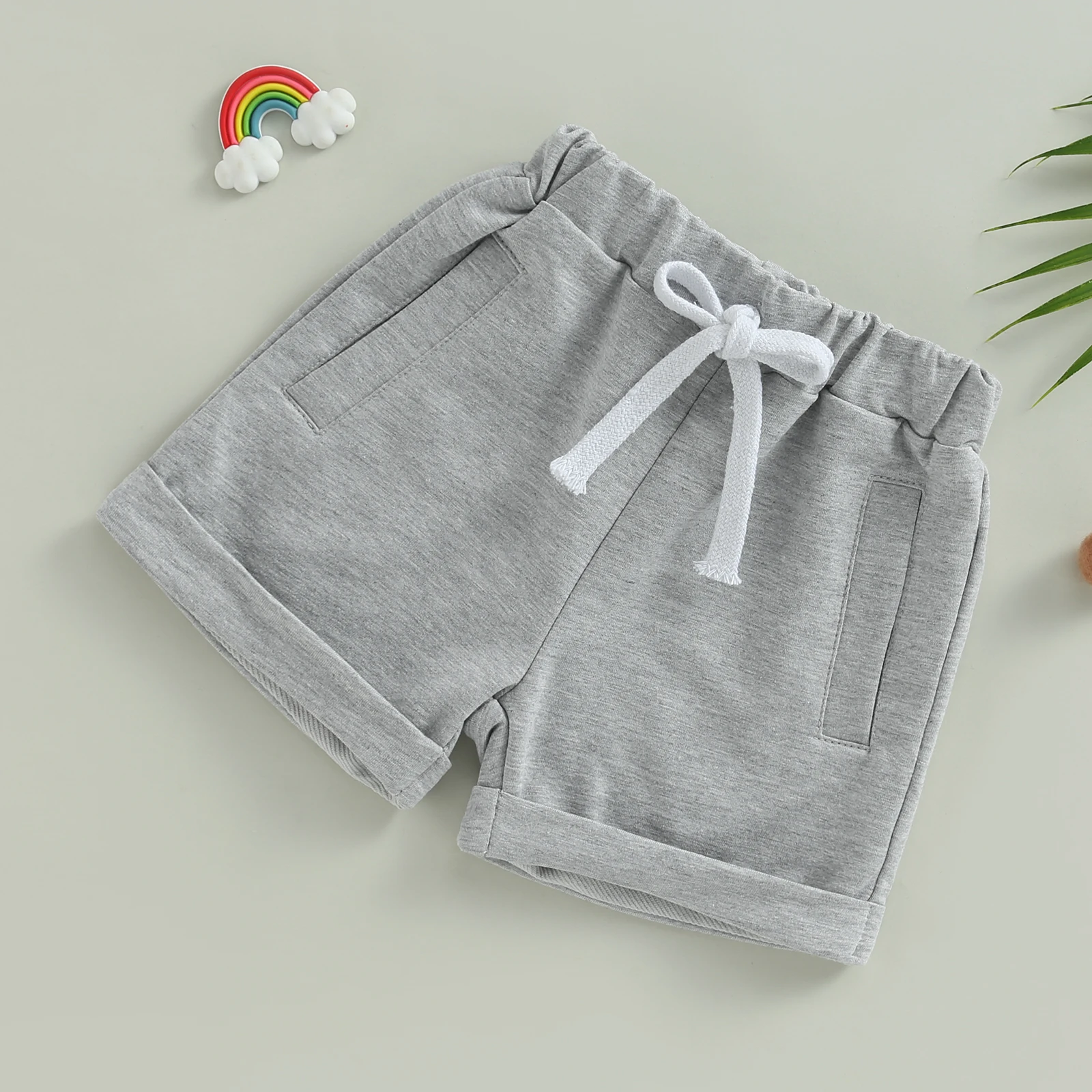 Pudcoco Toddler Kids Baby Boys Athletic Shorts Solid Color Elastic Casual Shorts Short Pants for Infant Newborn 0-3T