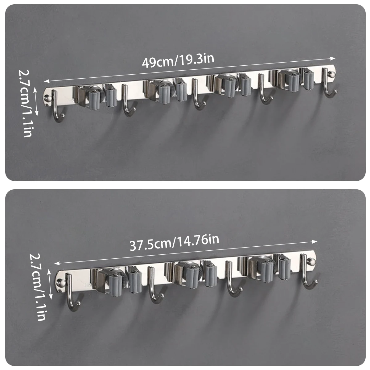 Mop Holder Stainless Steel Wall-mount Non-slip Broom Organizer Rack for Garage Bathroom Storage Hook Organization Accessories