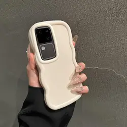 Wave Design Silicone Shock - Absorbing Phone Case in Solid Color for Vivo S18 (White)