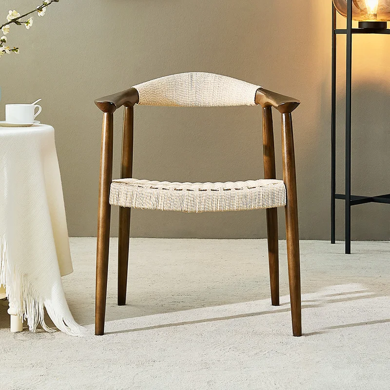 

Solid Wood Rope Woven Single Living Room Home Dining Room Chair Armchair