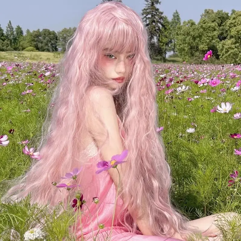 Generic Pink Long Curly Heat-Resistant Synthetic Wig for Cosplay Events