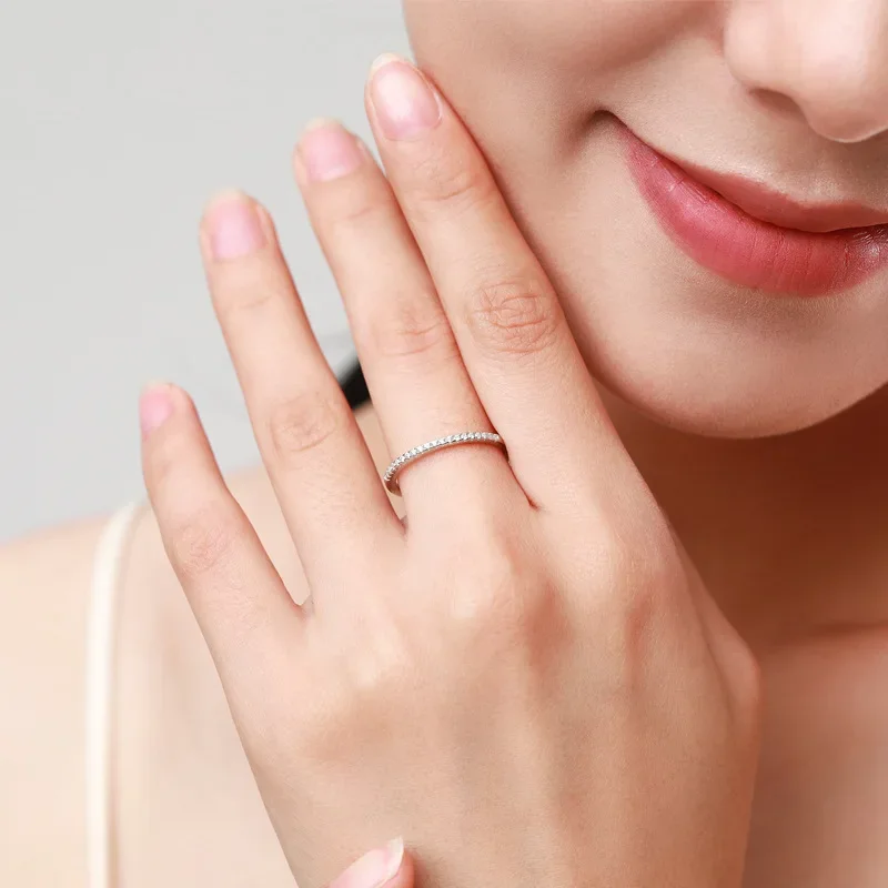 925 Sterling Silver Rings Zircon Inlaid Half Eternity Stacktable Ring Fine Jewelry Wedding Anniversary silver rings silver ring wedding rings for Women
