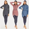 New Muslim Swimwear Women Modest Patchwork Hijab Long Sleeves Sport Swimsuit 3pcs Islamic Burkinis Wear Bathing Suit