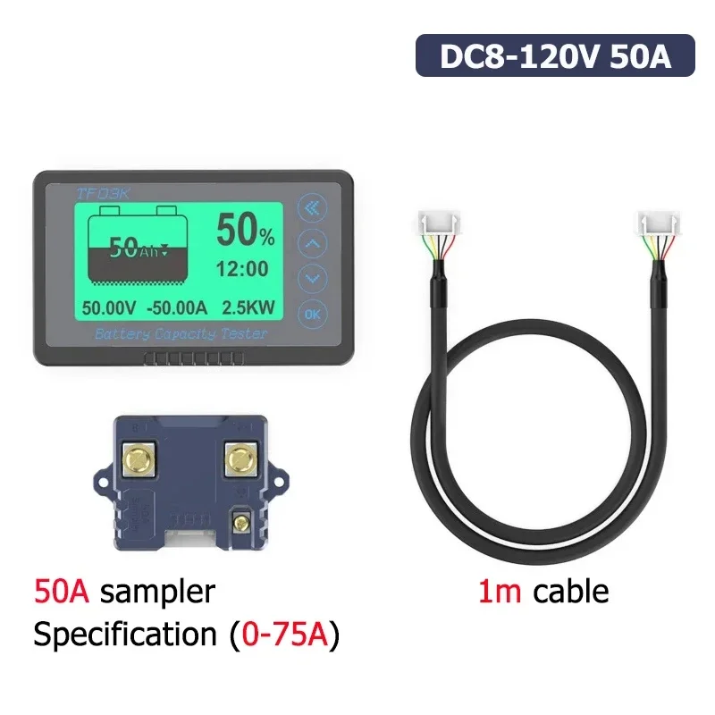 DollaTek Testeur Batterie Coulomb Compteur 8-120V 50A - Indicateur Capacité Li-ion Lifepo4 Voltmètre