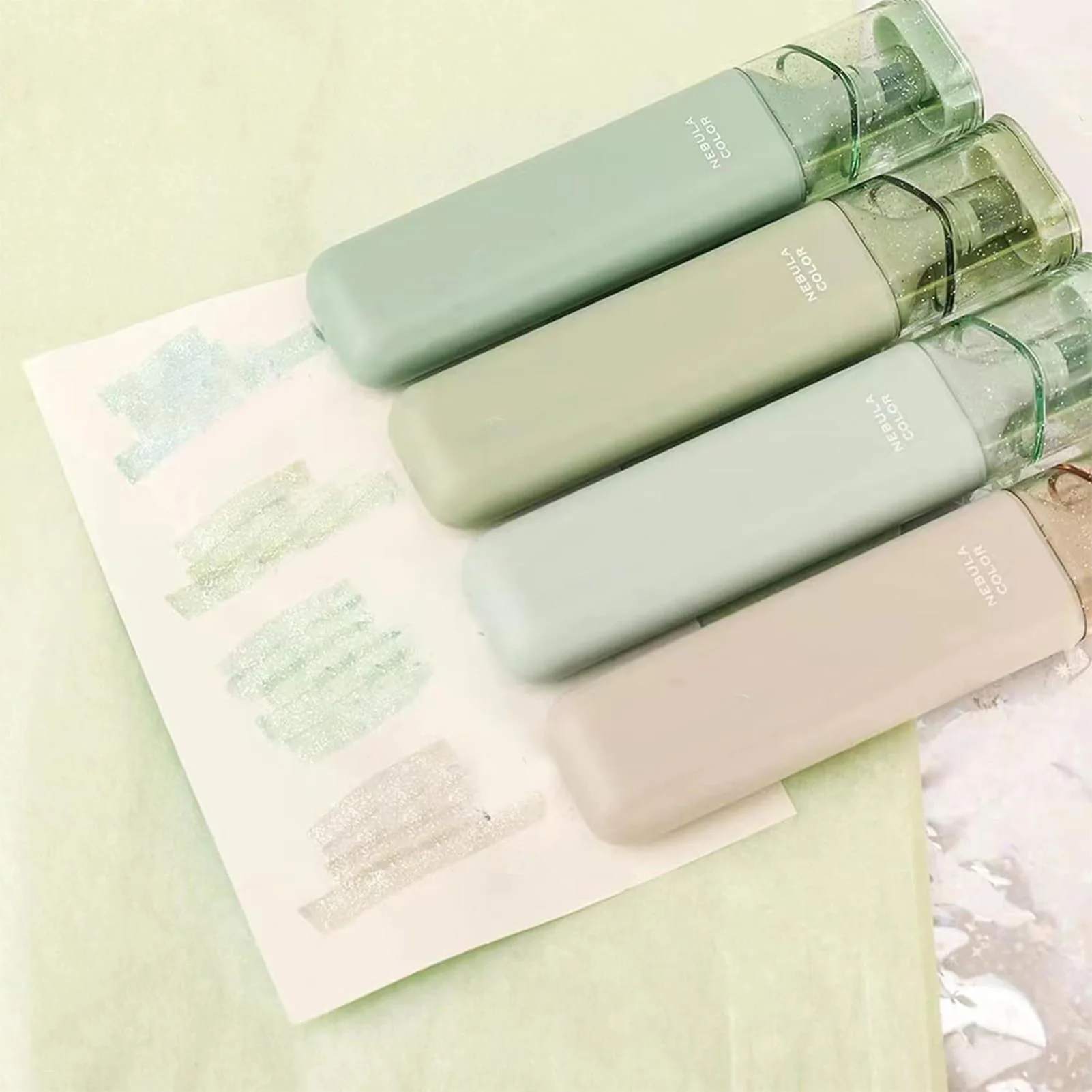 플래너에 적합한 드로잉 펜, 유연한 성운 색상 글리터 하이라이터, 다이어리 노트, DIN889, 4 개