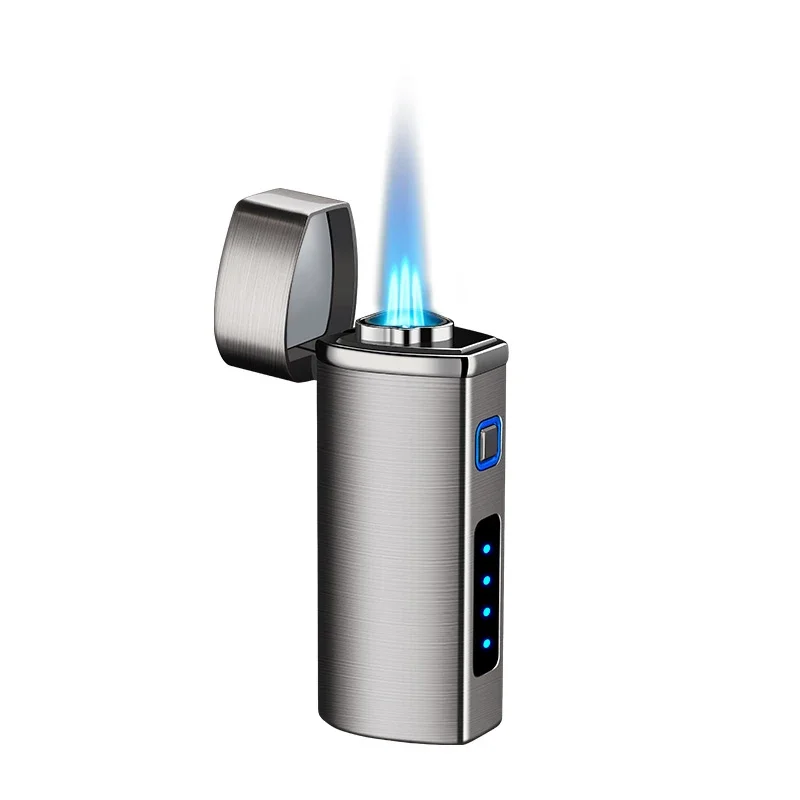2024 Touch Sensing Metal Outdoor Windproof Electric USB Lighter Turbo Three Torch Blue Flame Jet Cigar Tool Gas Lighter Men2024 6