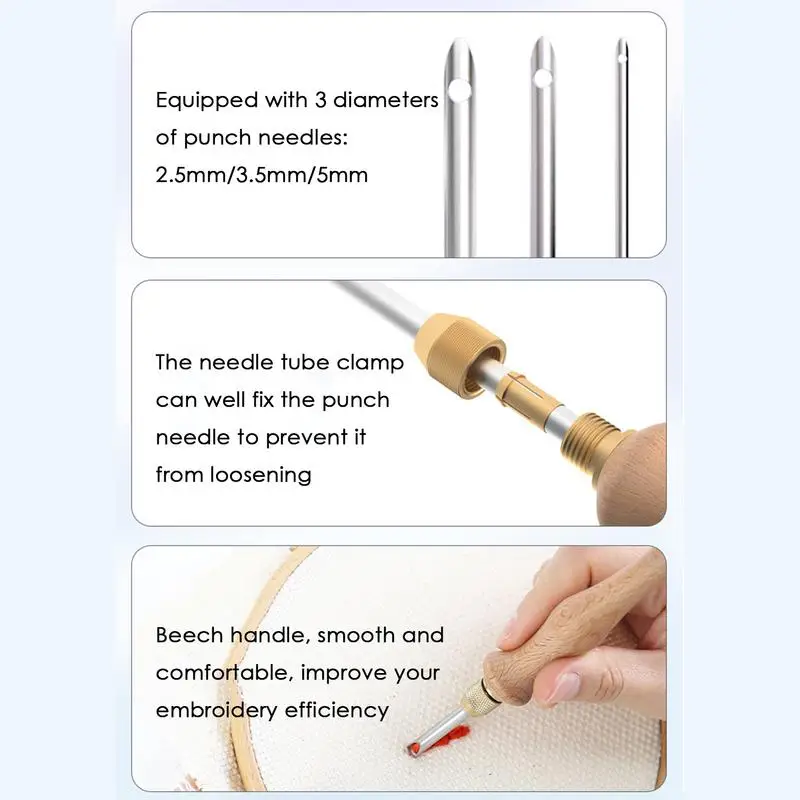 Punch Needle Kit Tufting Threader Punch Yarn Set For Beginners Embroidery Needles Pen Kit For Pillows Towels Quilts