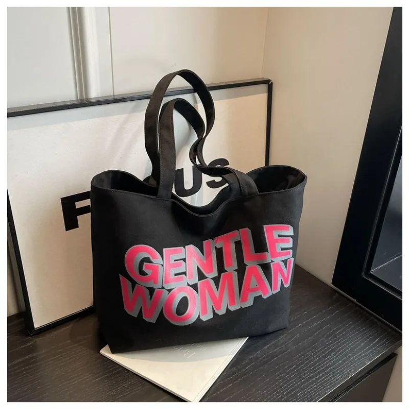 New Textured Casual Handheld Shoulder Bag Thailand Gentlewoman Letter Printed Canvas Bag for Women Shoulder Bags