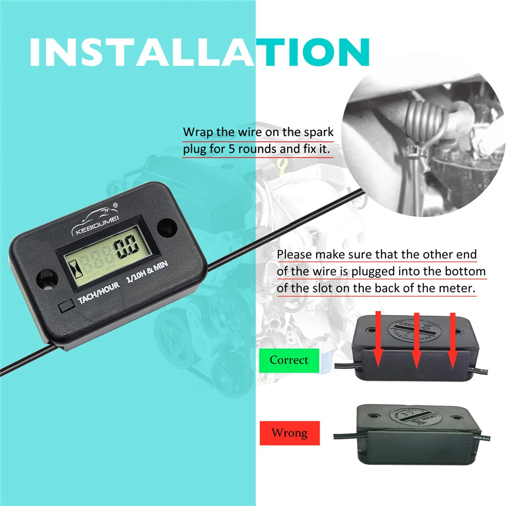 Kebidumei Hour Meter Digital Tachometer LED Resettable Engine Gauge Waterproof Replacable Battery for Car Motorcycle Accessori