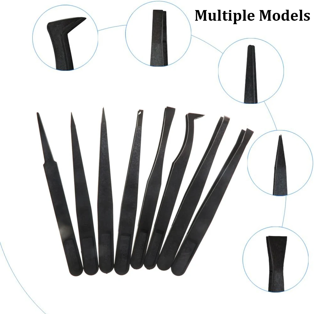 Plastic Pointed Tip Anti-static Carbon Fiber Electronic Tweezers Kit Electronics DIY Repair Tool 8PCS precision tweezers tweezer tool esd anti static tweezers soldering tweezers