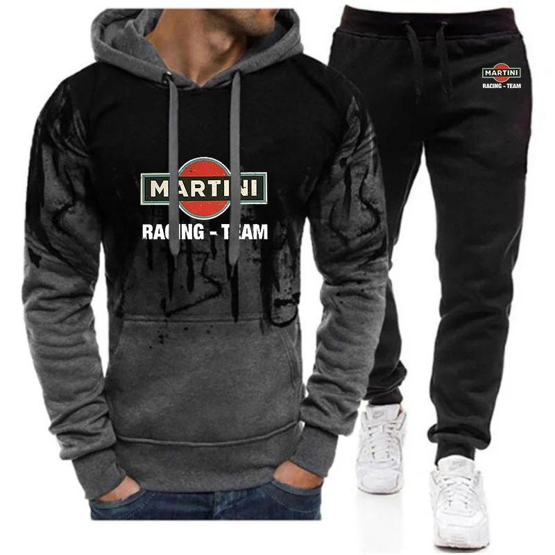 Martini Racing Print Set Man's High street Gradient Hoodies Casual Sweatpant Sets Jackets Sport Suits Hip Hop coats + trousers