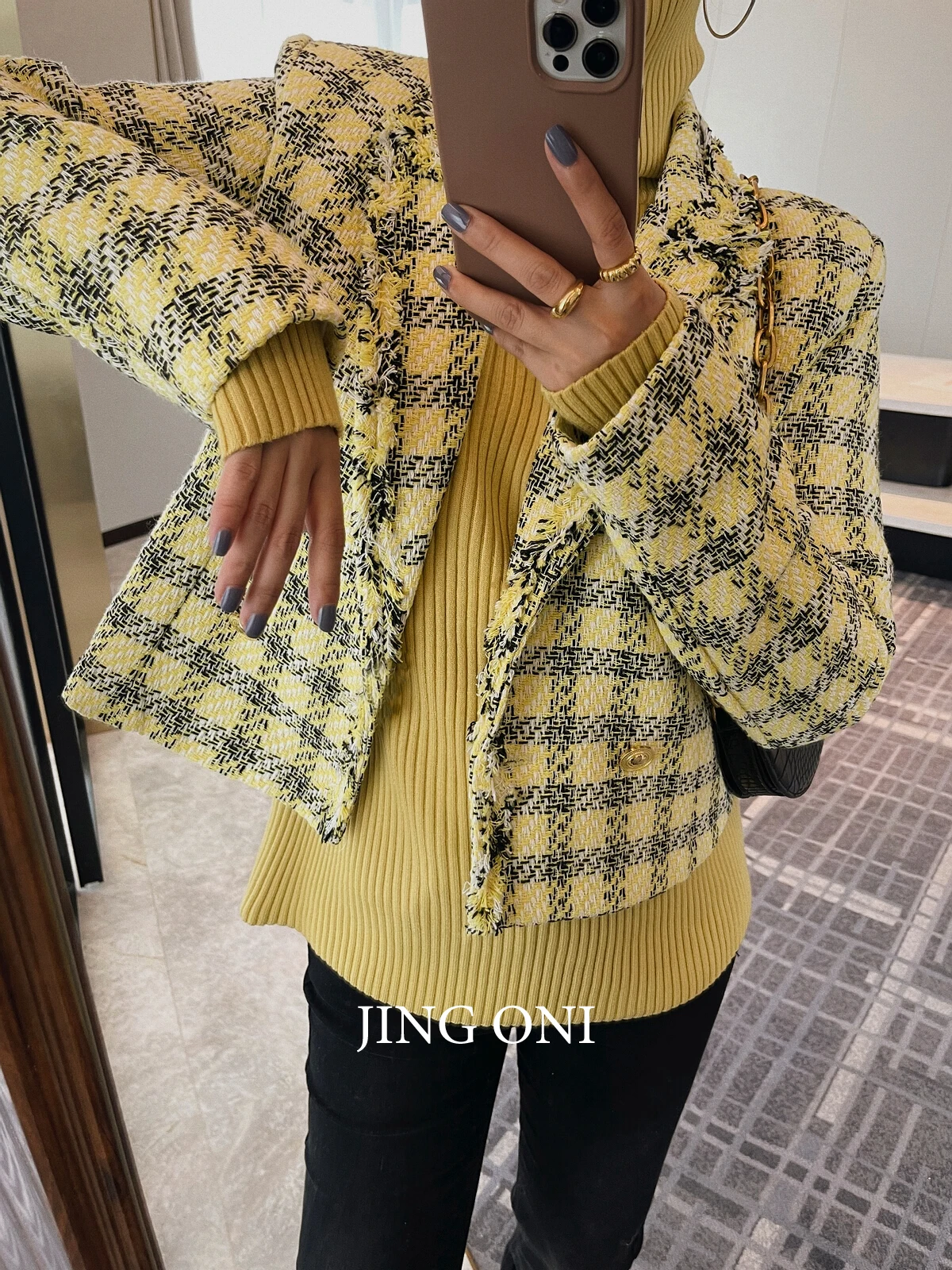 Plaid Tweed Blazer Jacket Elegant Woman Clothing 2023 Vintage Korean Fashion Style Autumn Y2K Coat Chic Crop New Tailored New