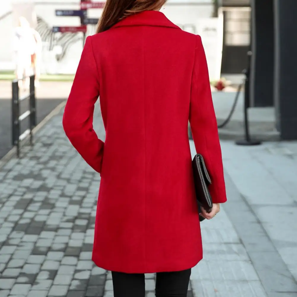 Chic Winter Coat Pockets Lady Coat Lapel Korean Women Overcoat  Thermal