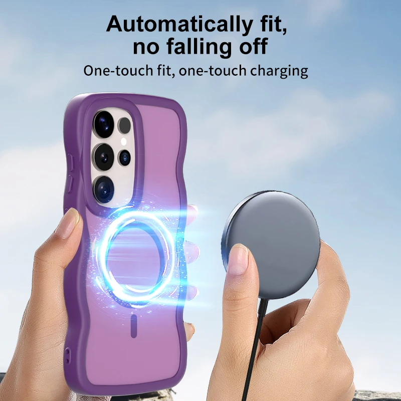 Magsafe Magnetic Wireless Charging Luxury Solid Color Wave Phone Case with Bumper Cover