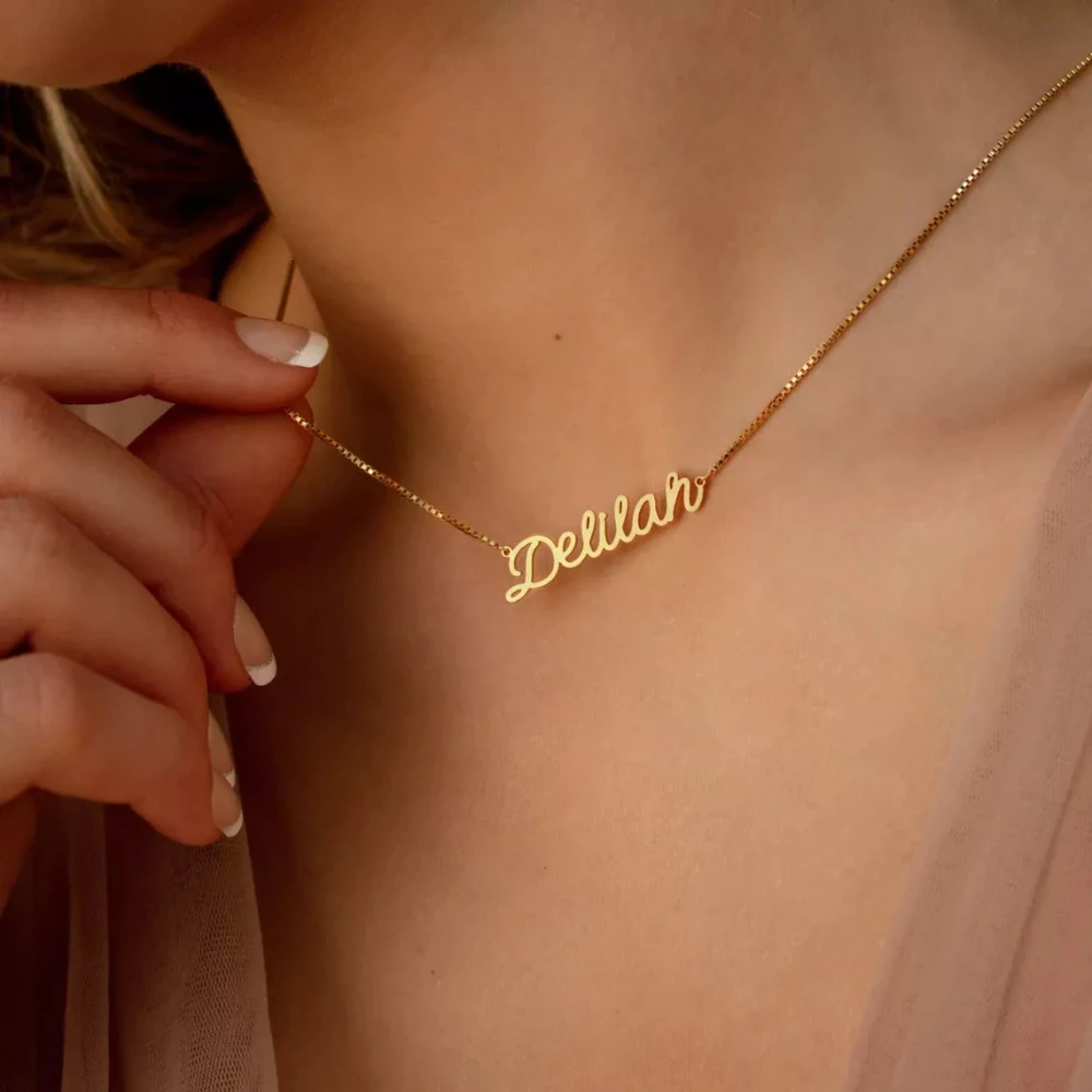 

Custom Name Necklace for Women Gold Stainless Steel Box Chain Personalized Nameplate Pendant Choker Jewelry Valentine's Day Gift