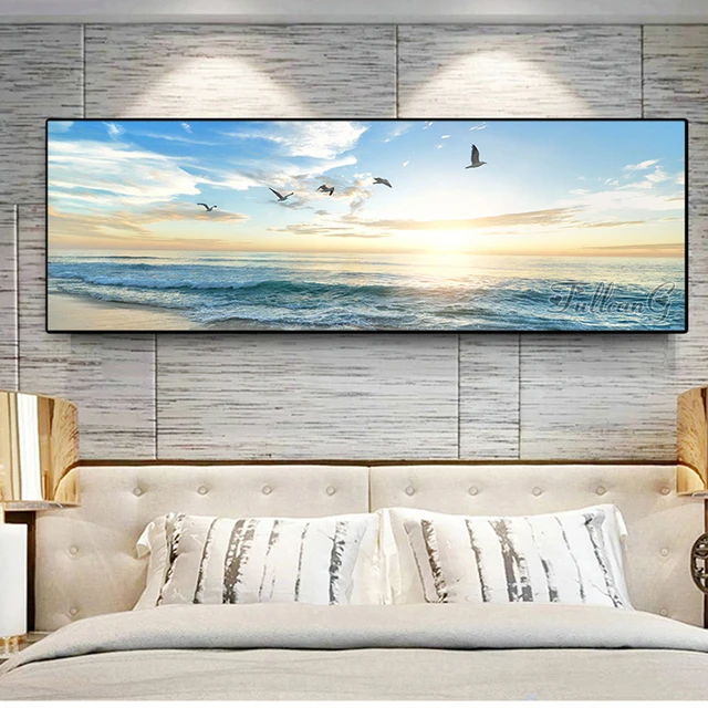 Extra Large Size Diamond Painting Natural Sea Beach Flying Birds Landscape  Mosaic Embroidery Scenery Living Room Decor AA4174 - AliExpress