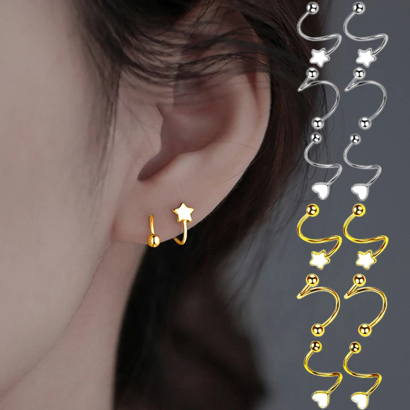 2 Pezzi In Acciaio Inossidabile Color Oro Minimal Heart Star Ear Studs Orecchino Donna Coreano Helix Studs Tragus Cartilagine Piercing Jewelry