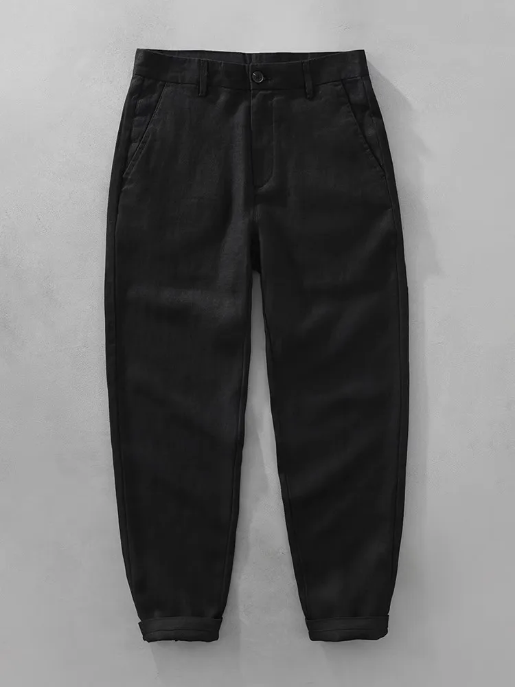 Spring Summer Men's Linen Cotton Loose Comfortable Breathable Nine-Piece Pants Casual Straight Leg Thin Busin Leisure Trou...