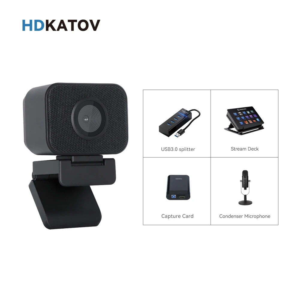 HDKATOV UCG 스트리밍 장비 키트, USB 마이크, 캡처 카드, 스트림 덱, USB3.0 스플리터, UHD 라이브 스트리밍, 4K 60fps 웹캠