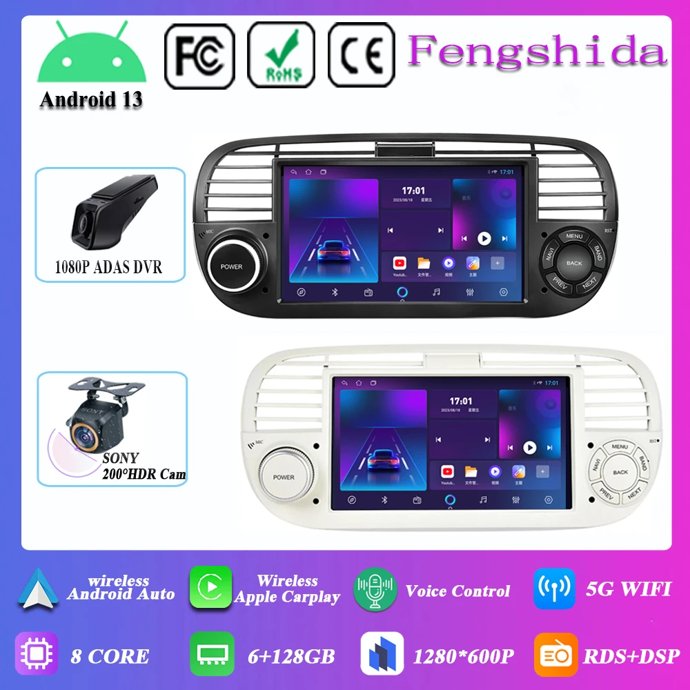 7862 Cpu Android 13 Per Fiat 500 Abarth 2007-2015 Autoradio Lettore Multimediale Navigazione Gps No 2Din Dvd 5G Wifi Bt Carplay Ahd
