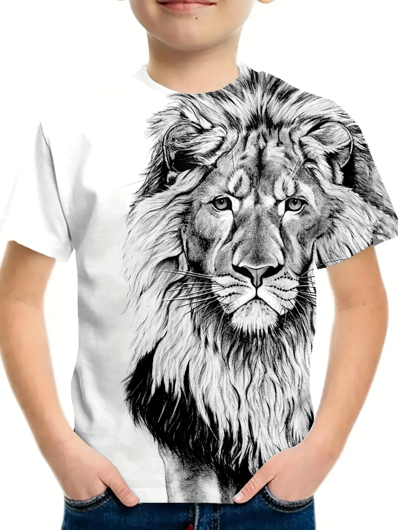 Boy's Lion Graphic T-Shirt Fashion Short Sleeve Tops Boy Girl T-Shirt Cartoon 3d Print Children's Clothing Summer Kids T-Shirts