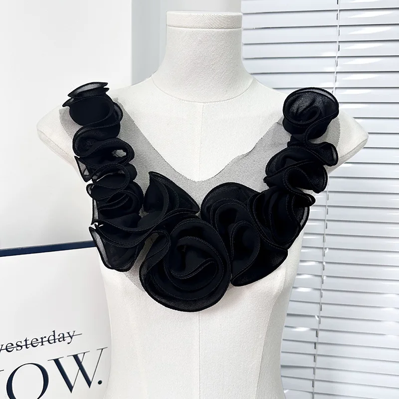 Handmade 3D Pleated Flower Fabric Patch DIY Evening Dress Clothing Collar Patch Fashion Clothes Appliques Sewing Accessories