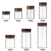 Glass Transparent Acacia Wood Containers With Lids Storage Tank Storage Pots Sealed Can Split Bottle Spice Jars 6